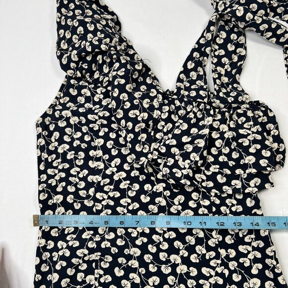 Ganni Roseburg Crepe Dress Maxi Tie Strap Total Eclipse Navy Leaf Print US 4 - Picture 12 of 16